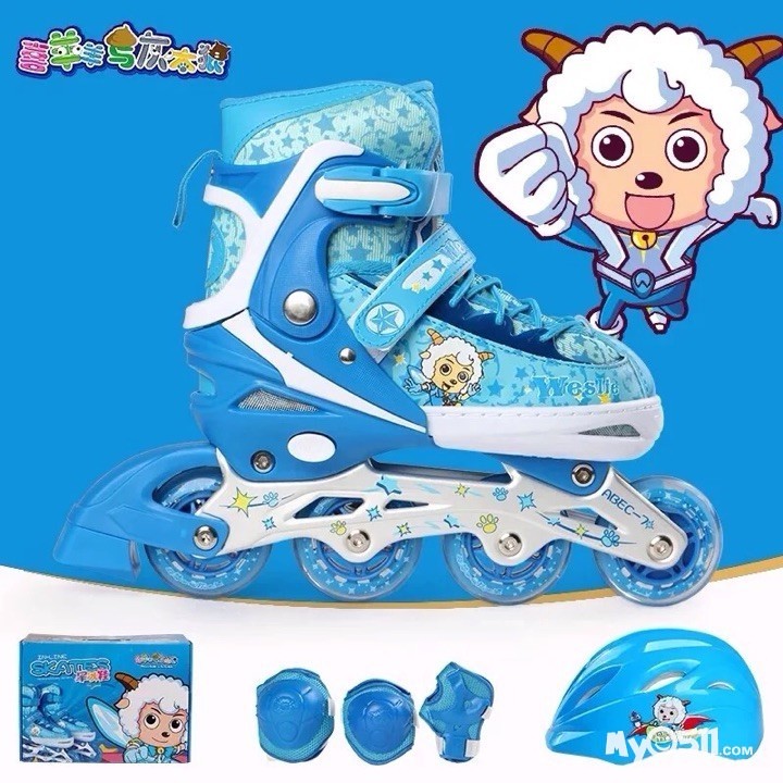 正品喜洋洋溜冰鞋儿童全套装男女轮滑鞋小孩初