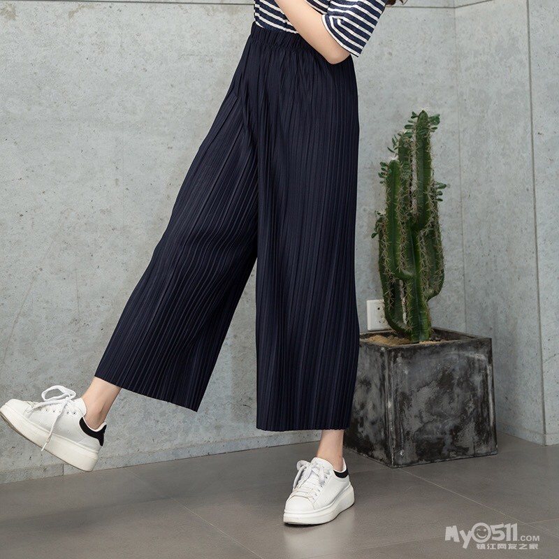 2017春季新款阔腿裤女百褶裙裤九分裤褶皱裤