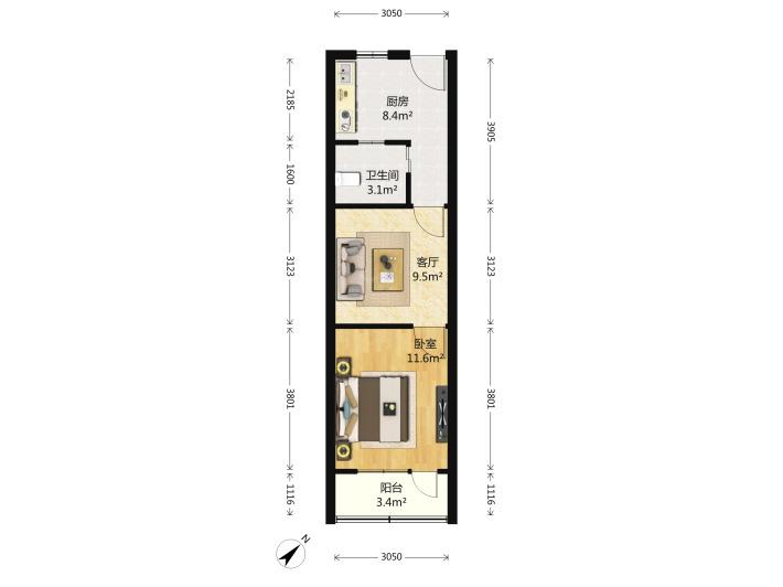 一室一厅30 平方米10000元/平米 户型建筑面积单价 小高层住宅毛胚