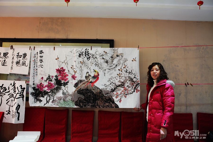 画家耿一林老师画上牡丹,画家田致鸿老师补上 紫藤,画家王宏瑶老师补