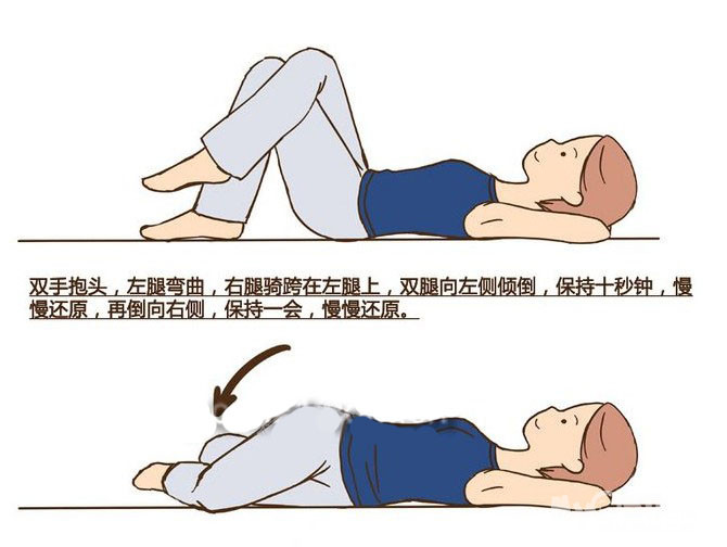 这个动作帮助收缩腹肌,缓解腰背酸痛.