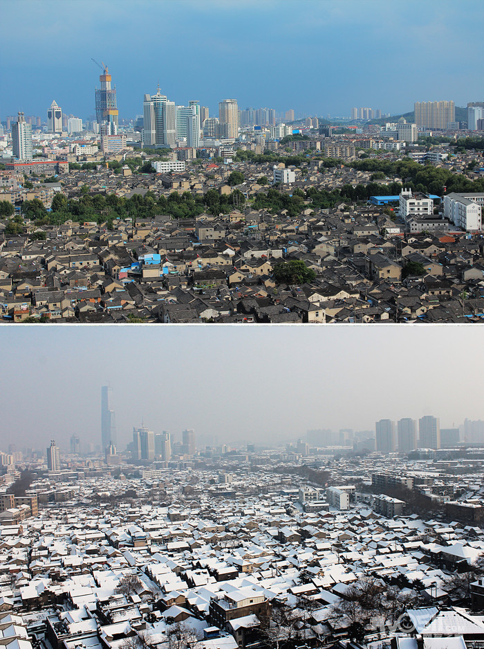白屋顶|黑屋顶 | 雪后镇江老城区城鸟瞰