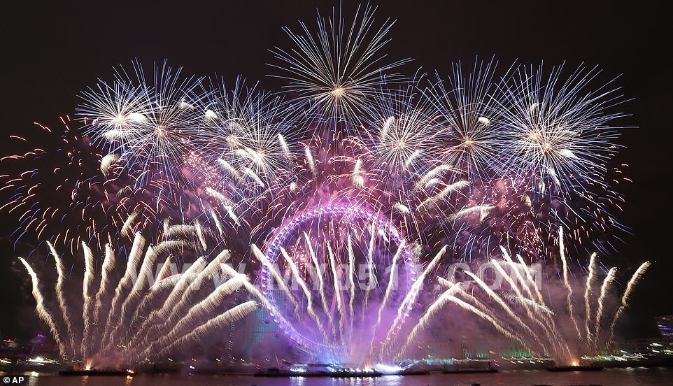 伦敦跨年焰火晚会现场.
