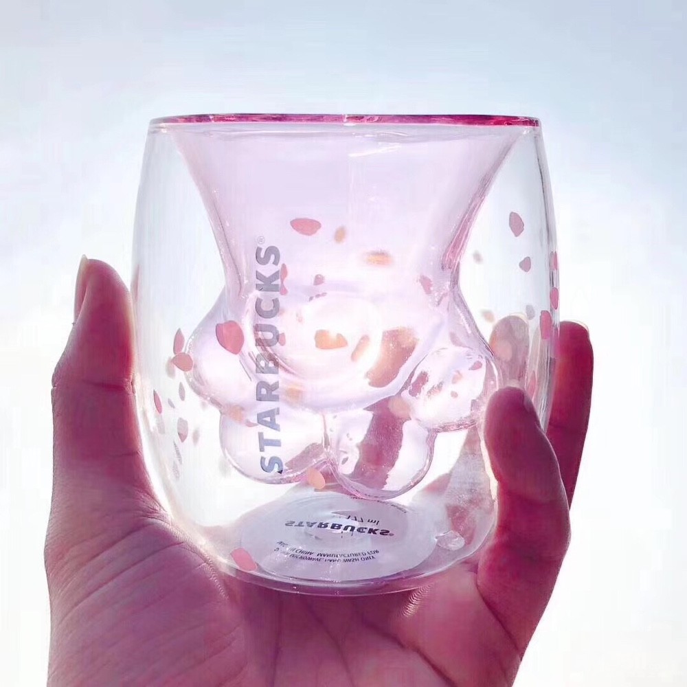 转全新starbucks 星巴克樱花季限定 粉色双层玻璃猫爪杯,128元转