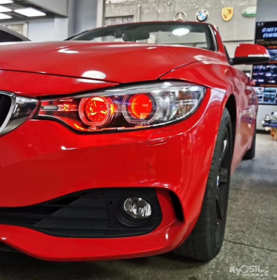 镇江动力灯改|宝马4系大灯升级4透led双光透镜 4近4远 红色恶魔眼更显