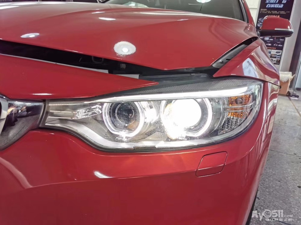 镇江动力灯改|宝马4系大灯升级4透led双光透镜 4近4远 红色恶魔眼更显